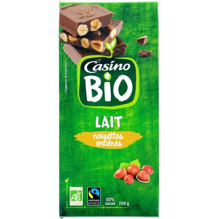 CASINO Chocolat lait noisettes entières - 200G