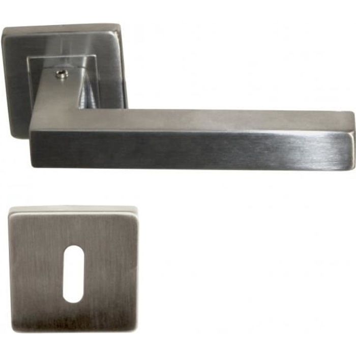 Paire de poignées carrées sur rosaces "Carrées" inox 304 - +1 Paire de rosaces à trou de clé