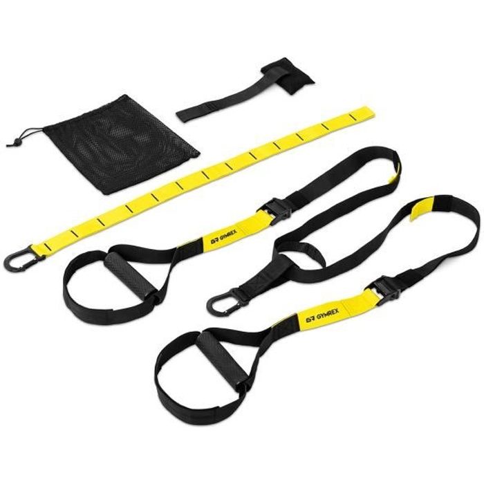 Sangle Sangles TRX De Suspension Fitness Gymrex GR-ST 30 (Sangles En Polypropylène, Longueur Ajustable 108-164 cm, Sac Fourni)