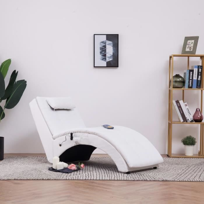 Fauteuil de massage Relax Massant Chaise longue de massage Relaxation avec oreiller Blanc Similicuir