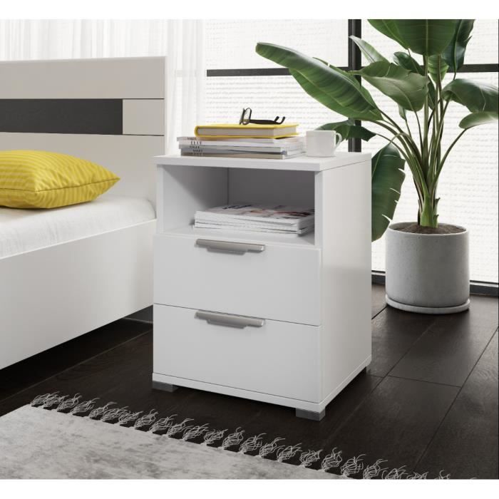 E-com Meuble de chevet, Table de nuit Alfa 2 Tiroirs Matte White