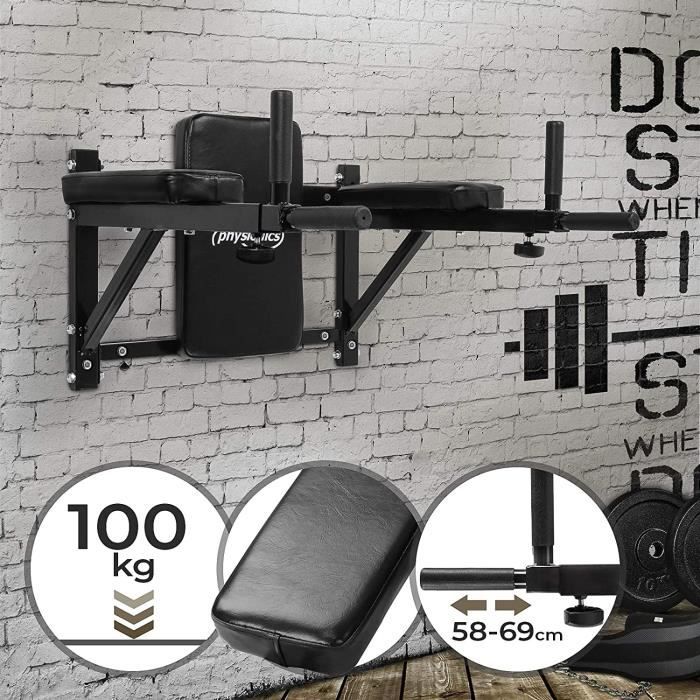 DIP STATION onicsreg Barre agrave Dips Murale Poigneacutees Rembourreacutees Extensibles en Acier Charge Max 100 kg Dimensions 184
