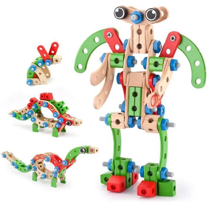Blocs de construction STEM Jouets dapprentissage Construction Bacirctiment en Bois Jouet 96 PCS Jeu de Construction Eacuteducat315