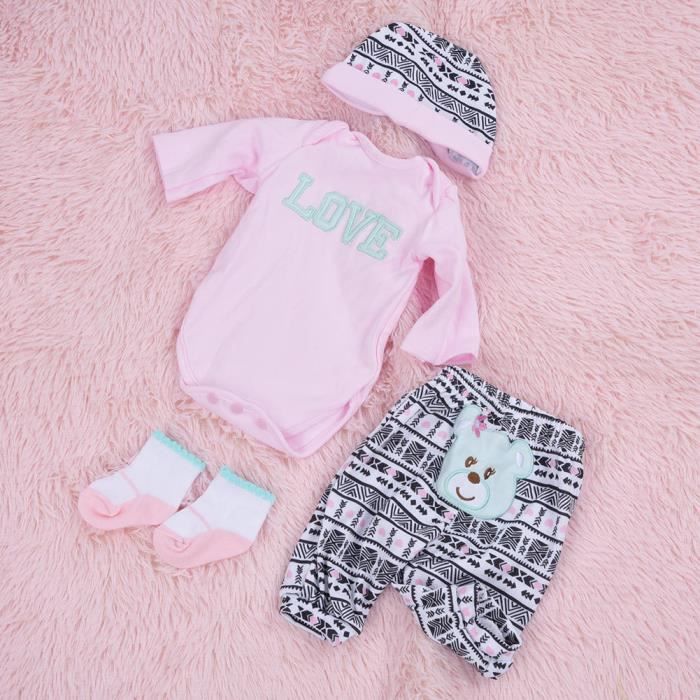 Fafeicy vêtements de poupée mignons Poupée de simulation LOVE ensemble de vêtements à motifs pour poupée nouveau-né 50-55 cm