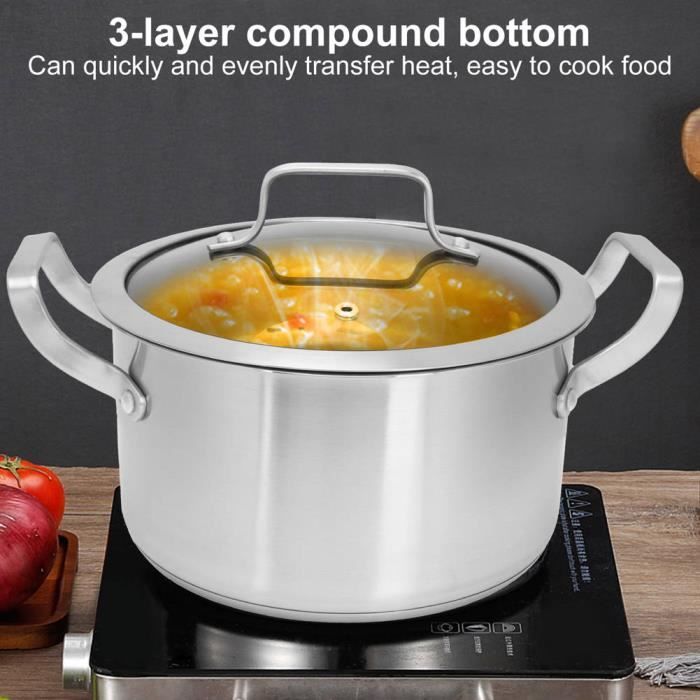 Pot de soupe Pot à soupe Marmite en acier inoxydable avec couvercle en verre Ustensiles de cuisine pour la maison HB051 -BOT