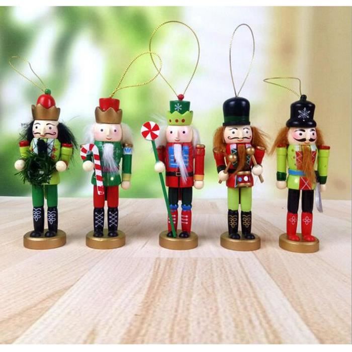 5 Pièces Casse-noisettes Suspendus Ornement Figurines Noël Mini Soldat En Bois Casse-noisette Bien Peint Marionnette Coloré