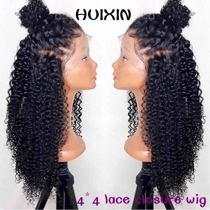 Kinky Curly Perruques 100% cheveux humains Perruques 130 Densité Brésiliens 4*4 lace closure wig 8pouce