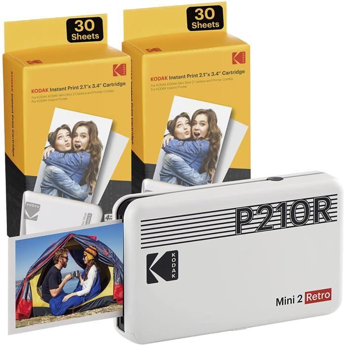 Kodak Mini 2 Retro Imprimante Photo Mobile pour Smartphone (iPhone & Android), Imprimante Bluetooth, 5,4 x 8,6cm, White + 68 Photos