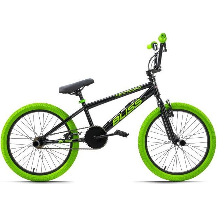 BMX 20'' - KS CYCLING - Bliss - 8 Ans - 4 Pegs - Noir-Vert - Taille de Cadre 28 cm