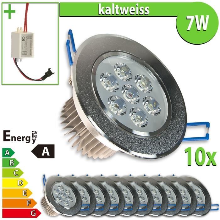 10x LEDVero LED Spot encastrable 7W forme ronde blanc froid.