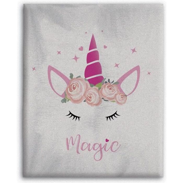Luna couverture licorne filles 130 x 160 cm polaire blanc/rose