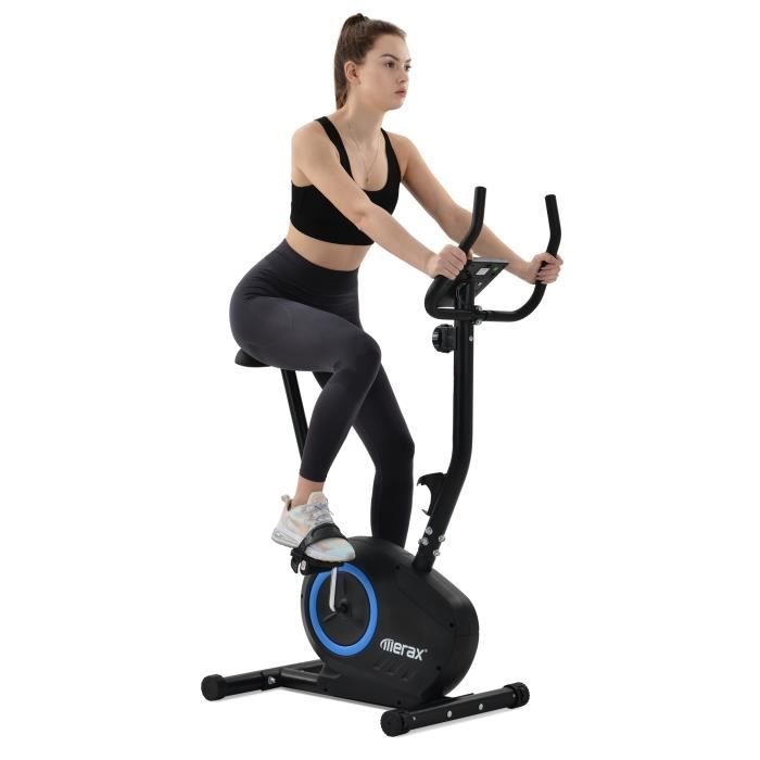 Merax Vélo d’appartement magnétique, 8 niveaux de résistance réglables, Capteurs d'impulsion, Pour cardio et fitness, Bleu