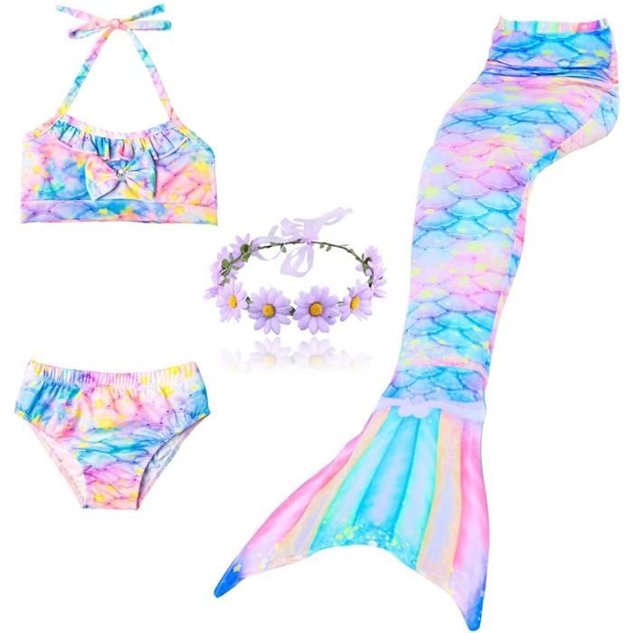 Maillot de bain 3 pièces princesse maillot de bain queue de sirène sirène bikini déguisement pour enfants filles