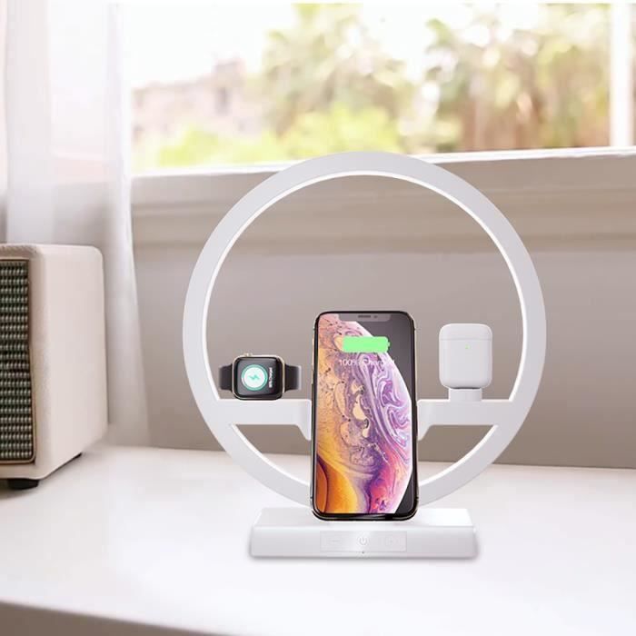 Chargeur rapide sans fil 3 en 1 Station d'accueil Lampe de bureau led pour iphone/Air Pods/iwatch Blanc