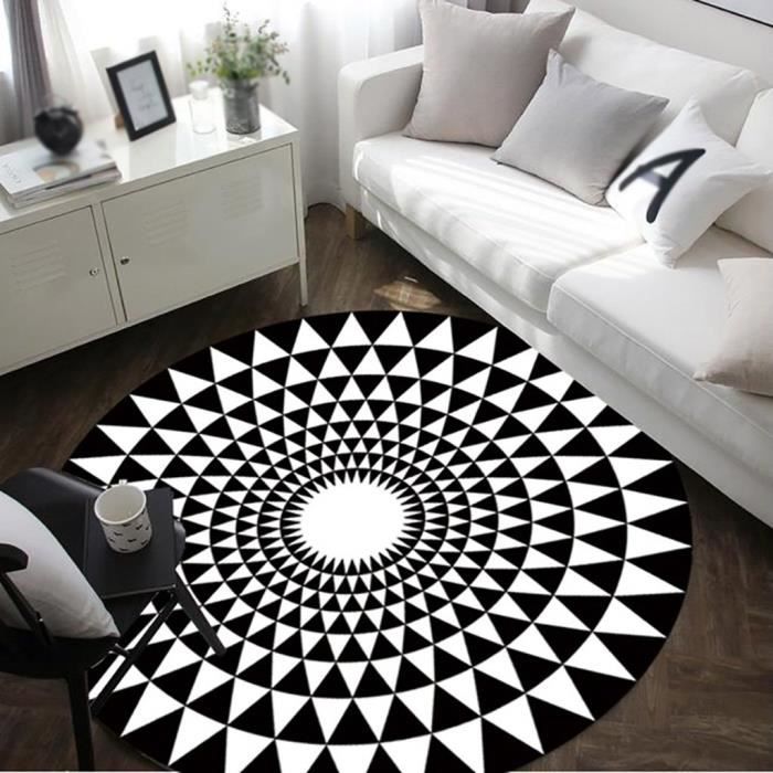 Noir- Mode rond en noir et blanc Salon Table basse Grand ( Couleur : Noir , taille : Diameter 80cm )