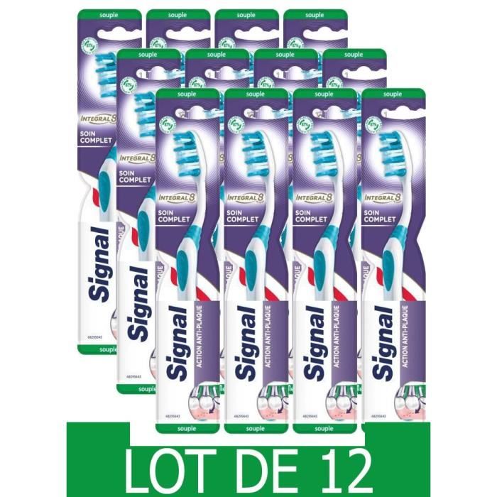 LOT DE 12, Signal Brosse à dents Integral 8 Soin Complet, 100% recyclable, Souple 42mm