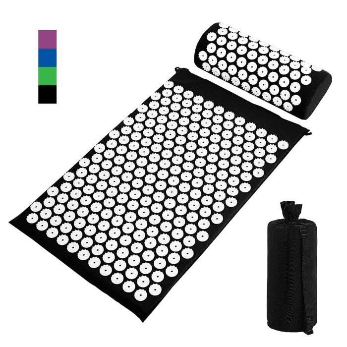 Matelas de Relaxation, Kit d'Acupression avec Tapis et Coussin, Noir, avec sac et coussin, Standards-Certifications: ROHS