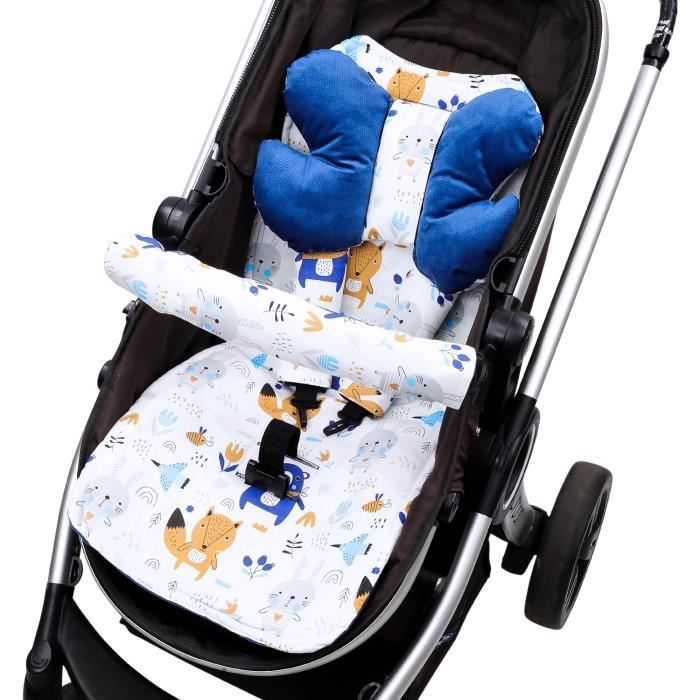 Coussin de siège coussin de poussette 75 x 35 cm - enfant ensemble universel respirant avec protection de ceinture Velours Bleu