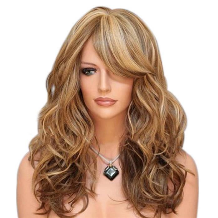 TRIXES longue perruque blonde mises en valeur Brown - Curly Caramel Fashion Style et le thème Fancy Dress up - Mesh Netting