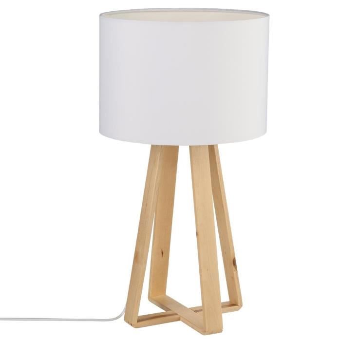 XM1079-Lampe à poser, pied en bois naturel, abat jour coloris LIN