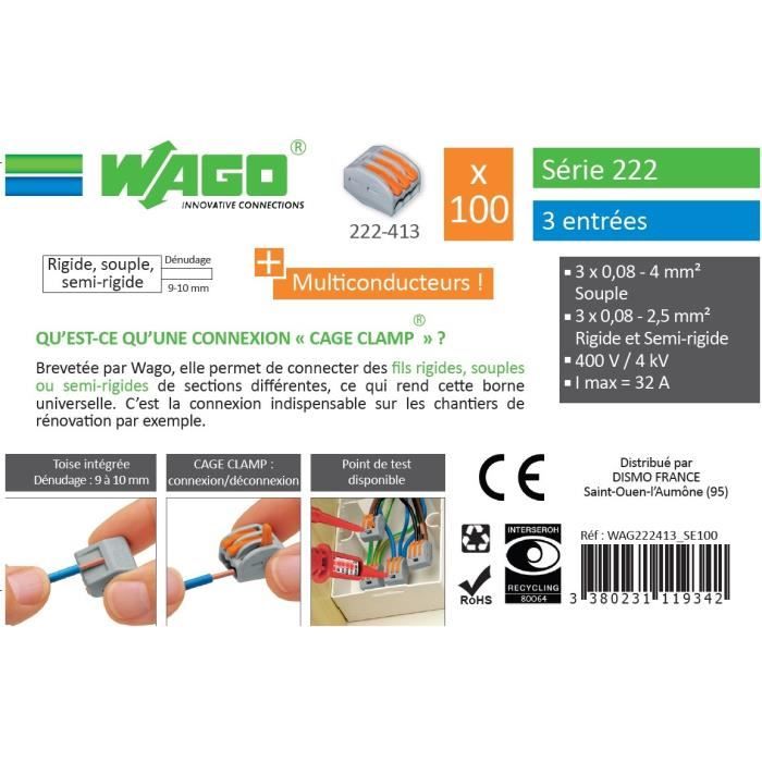WAGO Seau 100 bornes - 222 - 3 entrées