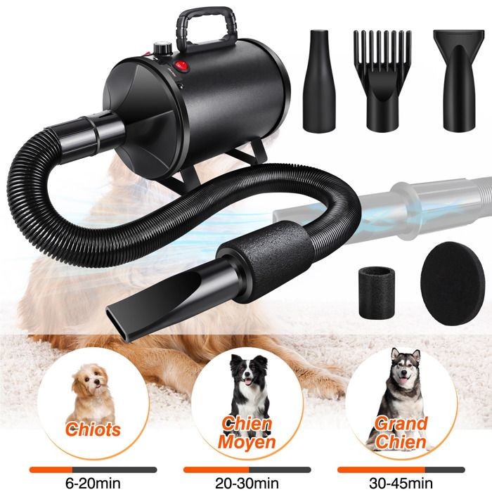 Meilleurs prix pour Pulseur Chien 2800W, Souffleur Chien Séchoir Sèche-Poils Toilettage Sèche-Cheveux, Température réglable avec 4 Buses, 2.3M Tuyau