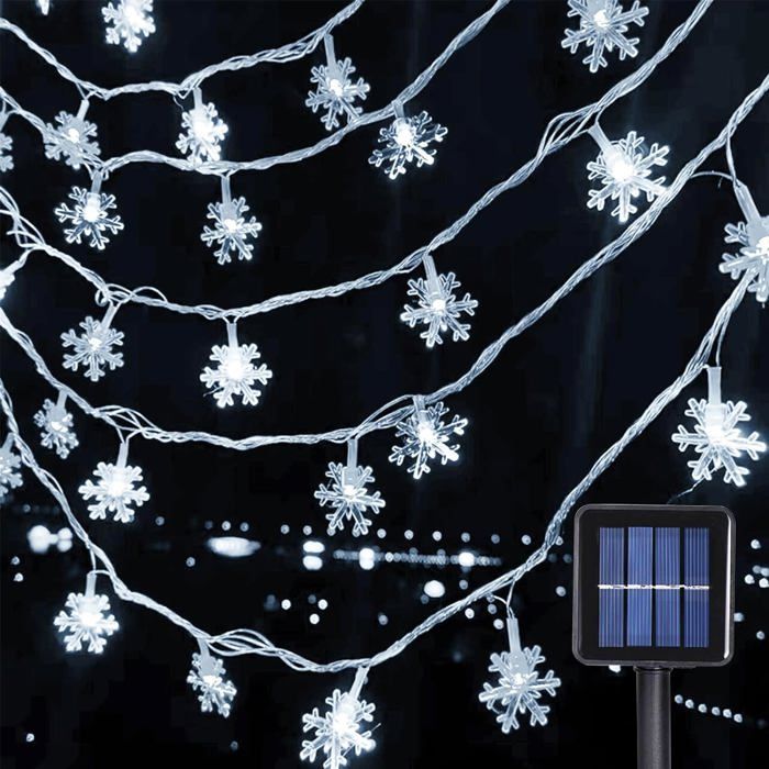 Guirlande Lumineuse Solaire Extérieure 6.5m 30 LED Flocons De Neige - 8 Modes, étanche IP65, Pour Noël Jardin Fête - 3