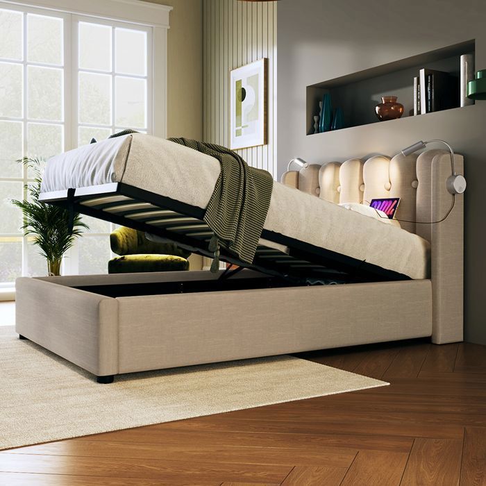 Lit coffre Lit simple Tête de lit Espace de rangement Cadre de lit en Lit 90x200 Naturel Avec matelas Lit coffre Lit simple Tête de lit Espace de rangement Cadre de lit en Lit 90x200 Naturel Avec matelas