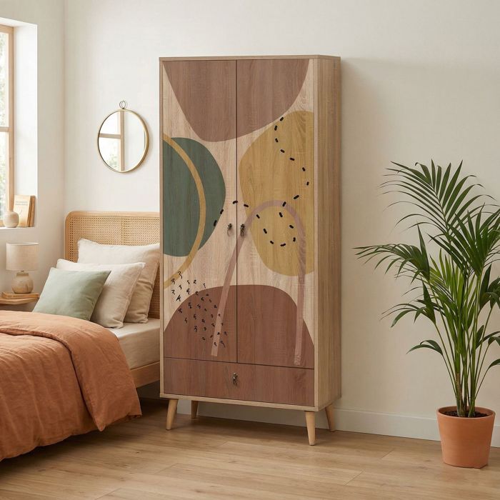 Dmora - Armoire Atomic 2 portes 80x45xh190 cm Multicolore Panneau effet bois Dmora - Armoire Atomic 2 portes 80x45xh190 cm Multicolore Panneau effet bois