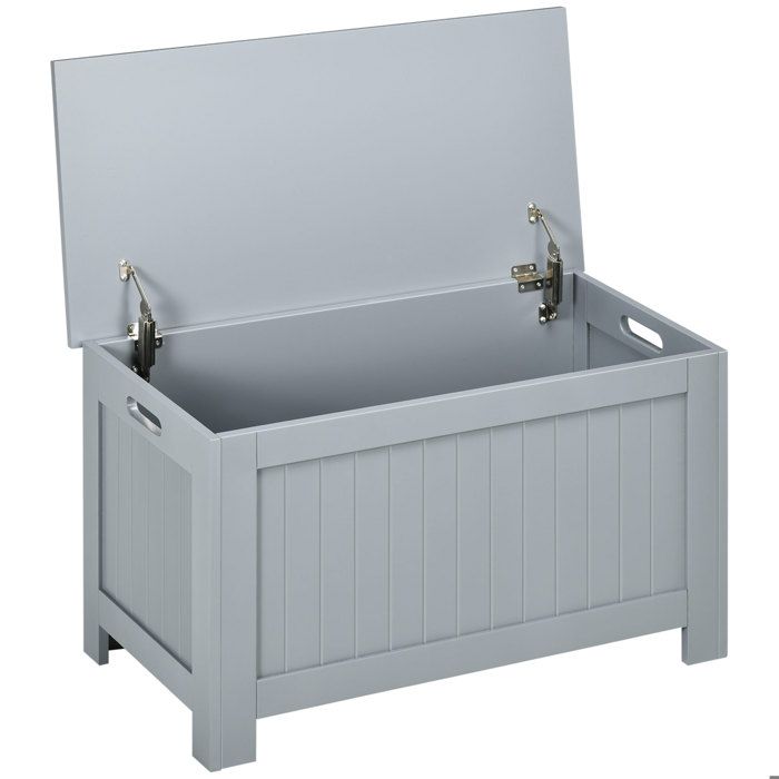 Coffre De Rangement HOMCOM 76x40x48 Cm - Bois Gris - 2 Charnières Sécurité - Banc Avec Rangement Jouets/couvertures