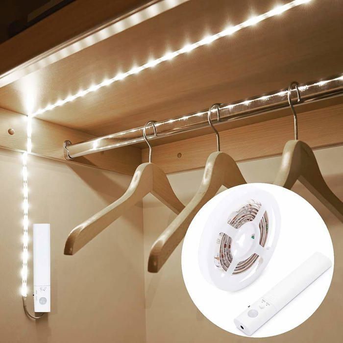Lampe de garde-robe à capteur bande lumineuse LED 3M veilleuse blanc froid 6000K marche/arrêt automatique alimentée par batterie