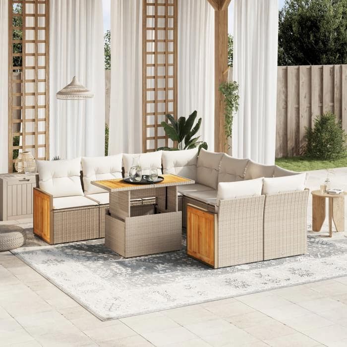 vidaXL Salon de Jardin avec Coussins 9 pcs Canapés de Terrasse Ensemble de Meubles de Patio Mobilier dExtérieur 3271681 - vue 3