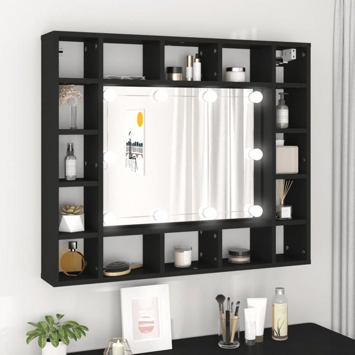 vidaXL Armoire à miroir à LED noir 91x15x765 cm armoire de maquillage avec miroir armoire murale avec miroir armoire de 833496