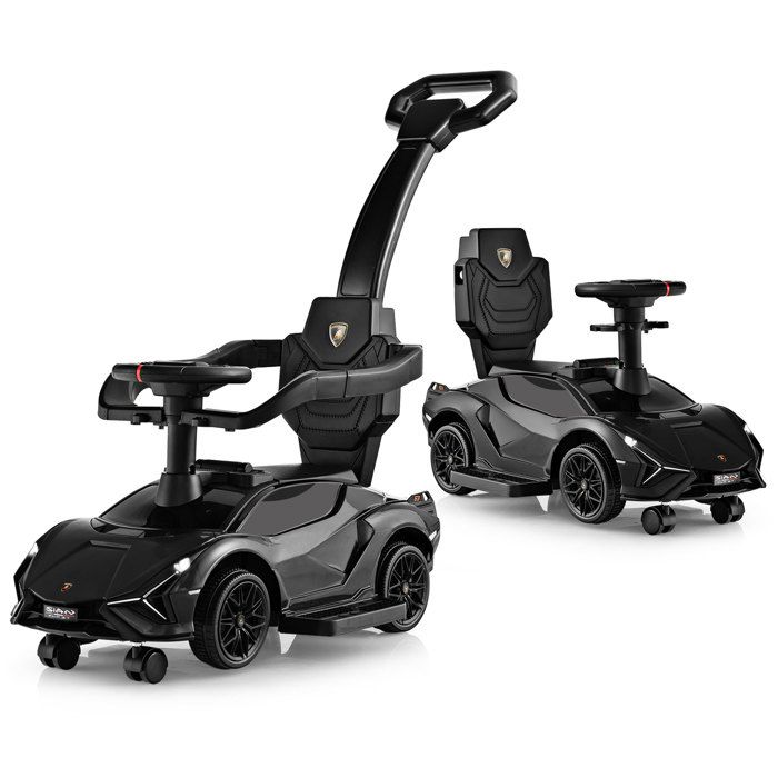 GOPLUS Voiture à Pousser 3-en-1 Lamborghini pour Enfants de 18 -60 Mois-Roue Universelle Détachable Port USB Musique Poignée Noir