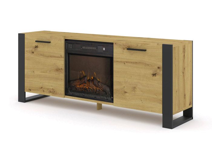 Meuble TV NUKA 180 cm avec cheminée électrique chêne artisanal Meuble TV NUKA 180 cm avec cheminée électrique chêne artisanal