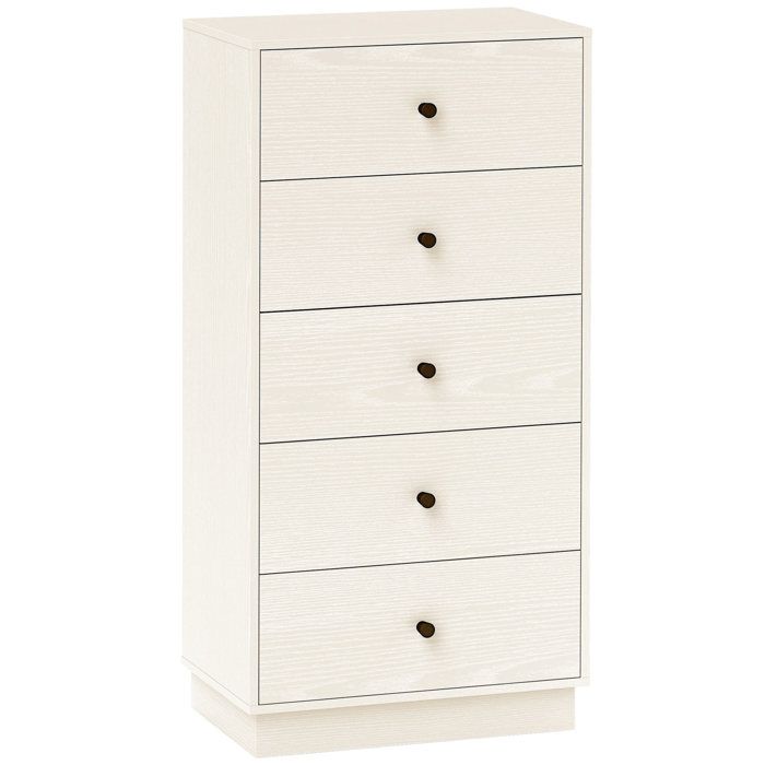 Commode 5 tiroirs - HOMCOM - meuble de rangement haut et étroit - style moderne -pour chambre à coucher salon - 47x29x95cm crème