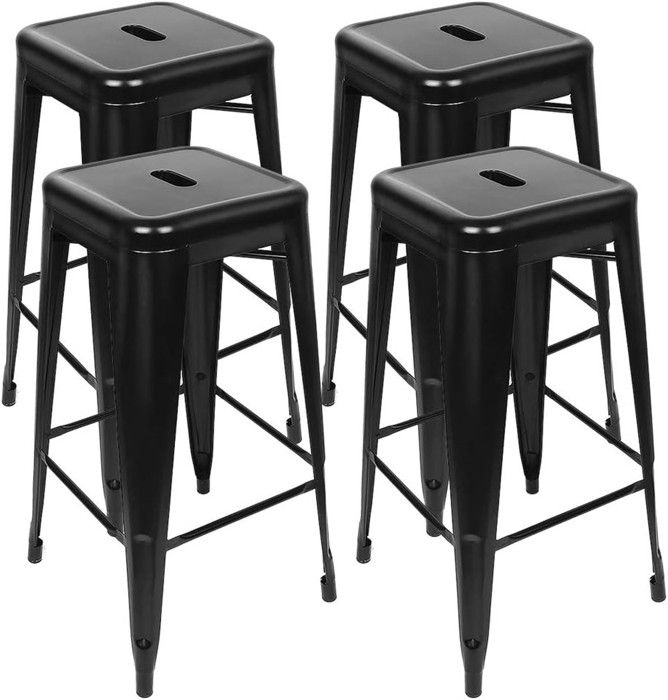 Tabourets hauts de bar - VIVOLILV - Lot de 4 chaise de bar Empilable - Métal noir - Industriel - 42x42x76cm