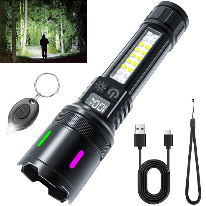 Lampe Torche LED Ultra Puissante - 100000 Lumens Lampe Torche LED Rechargeable - HYKJSIDE - Super Lumineuse 7 Modes Longue Durée