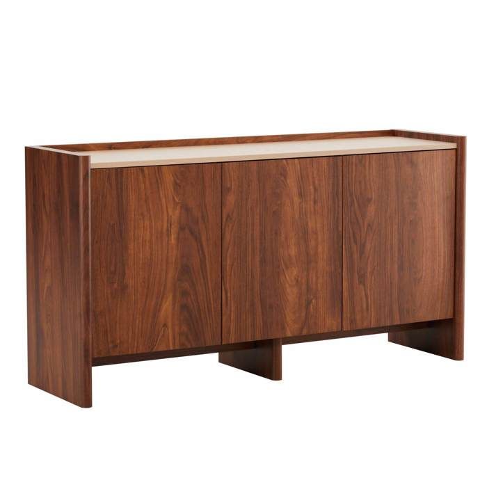 Buffet 3 portes moderne rectangulaire L140 cm bois foncé Gina - Oviala