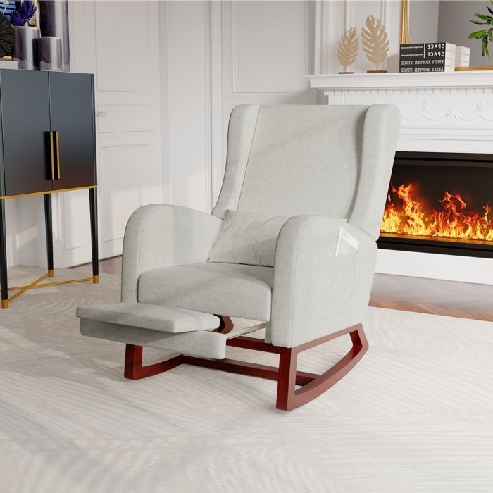 Fauteuil à Bascule avec Dossier HautChaise à Bascule Relax Fauteuil Moderne avec AntidéRapant Pieds et Base en Bois pour Salon