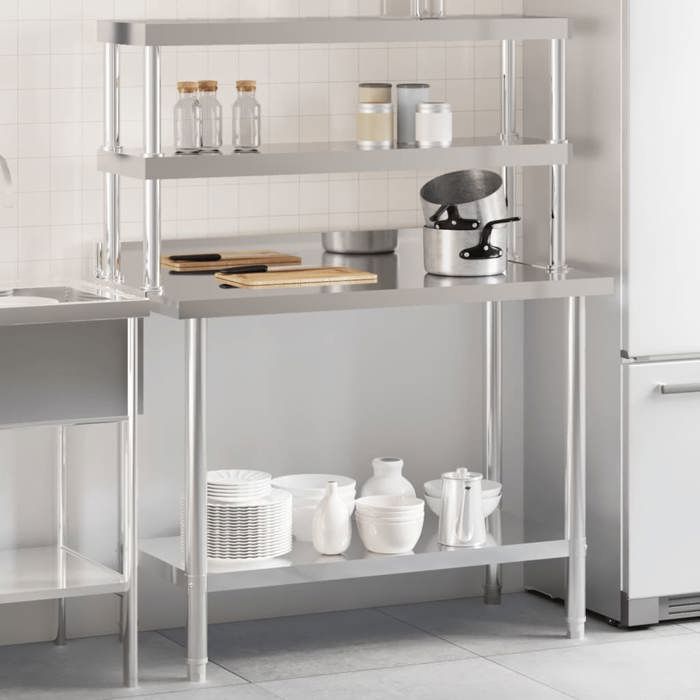 BEST-HOME Table de travail de cuisine Étagère de rangement - plan de travail - avec étagère 110x55x150cm inox kvci45748