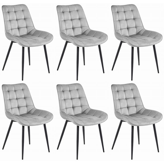 Chaise Komodee BARDI - 6 Pieces - GRIS CLAIR - Tapisser en velours 60 x 54 x 88 cm Chaise Komodee BARDI - 6 Pieces - GRIS CLAIR - Tapisser en velours 60 x 54 x 88 cm