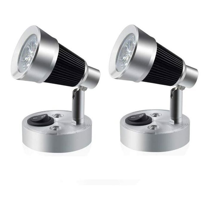 Lampe lecture RV 3W 12V LED applique murale spot intérieur 90° réglable interrupteur lot de 2 (blanc chaud)