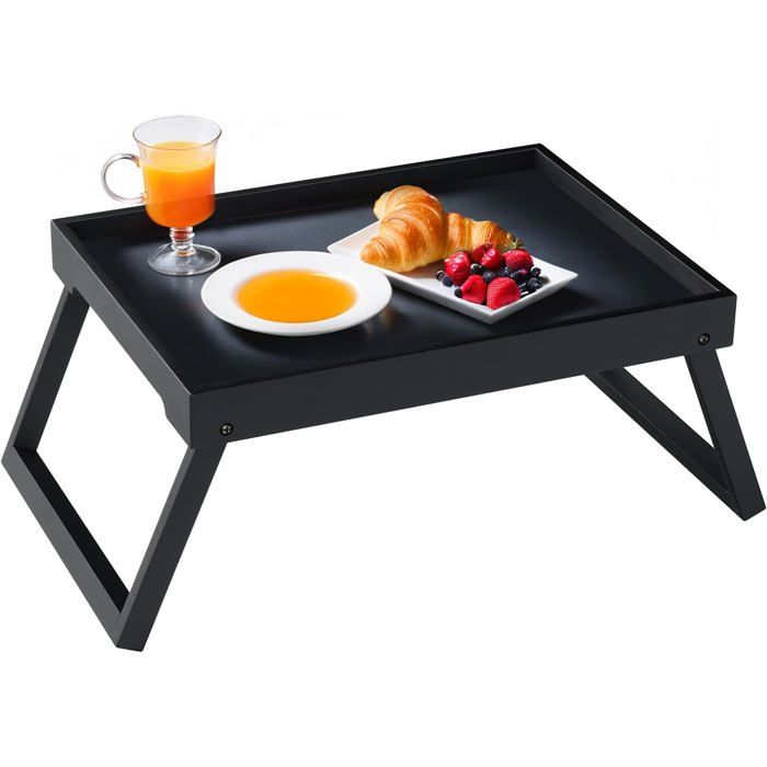 Table de chevet en bambou avec pieds pliables pour cuisine salle à manger canapé bureau table pour ordinateur portable (noir)