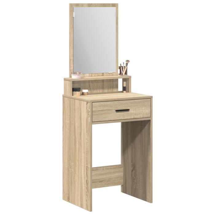 Coiffeuse en chêne Sonoma - vidaxl - 50x41x140 cm - Beige - Tiroirs inclus - Miroir plein pied - Montage facile