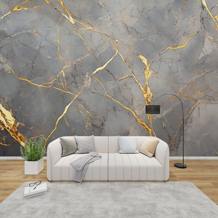 Papier Peint Panoramique Marbre 350x256cm - Décoration Murale Gris et ...