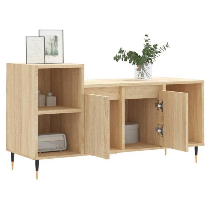 Meuble TV en bois dingénierie - WIENS - Chêne sonoma - 100x35x55 cm - Grand espace de rangement - 5 compartiments