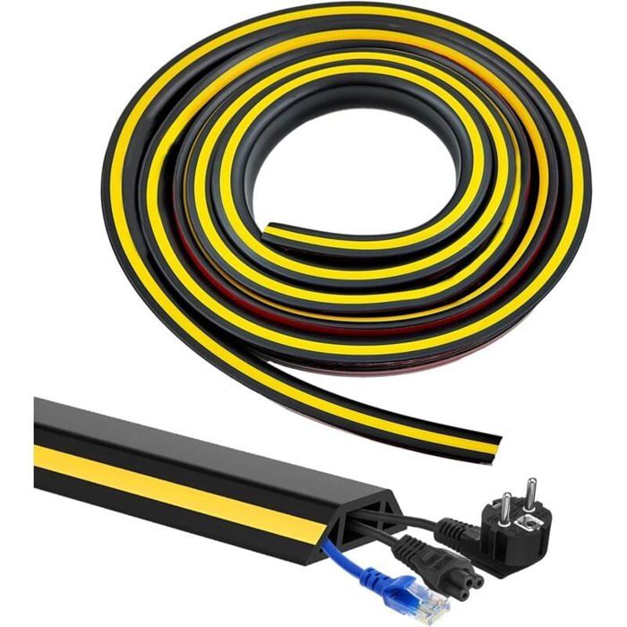 DRE-Cache Câble Sol Autocollant 400 cm - Goulotte de Passage de Câble PVC Flexible Noir - Pour Bureau Ateliers et Entrepôts