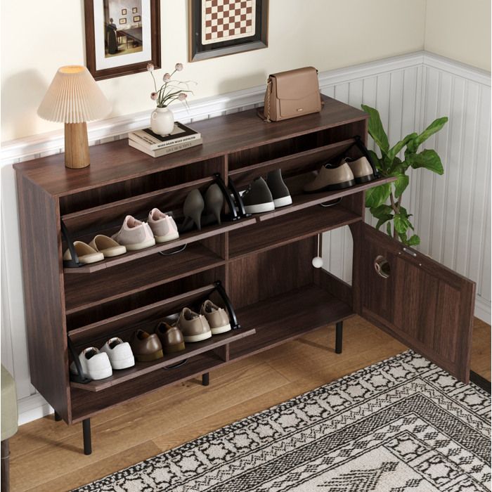 Meuble à chaussures dentrée à 3 portes pouvant contenir 7 à 9 paires. avec 1 compartiment de rangement. marron