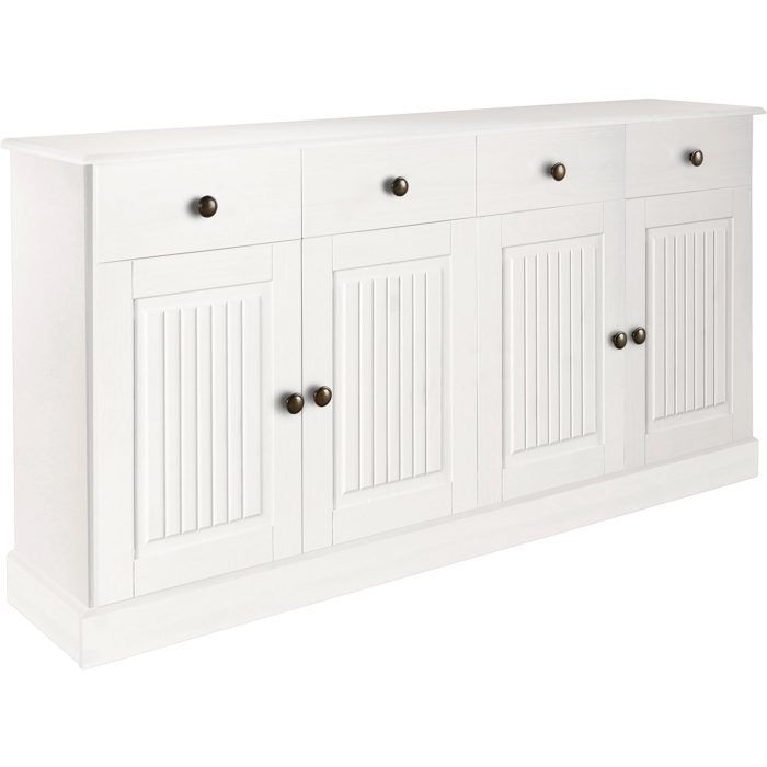 Mille - Buffet Avec 4 Portes Et 2 Tiroirs En Pin Laqué Blanc